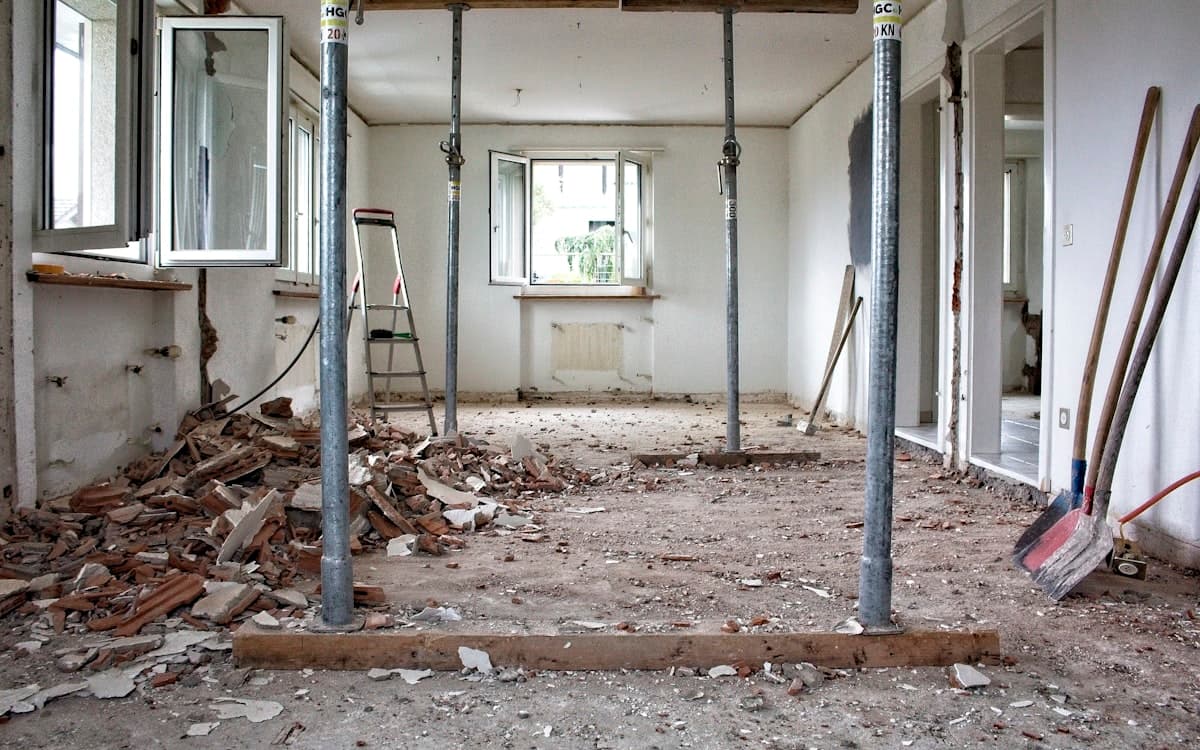 Room stripped back during a whole-home gut renovation